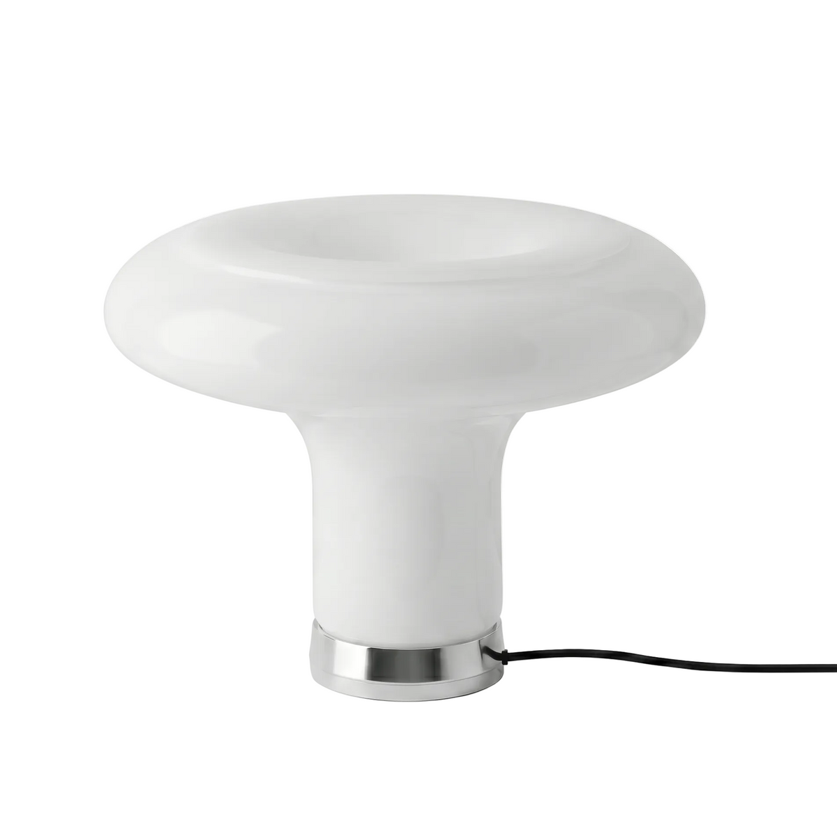 Lesbo Bordlampe i hvitt glass fra Artemide, soppformet lampe med varmt lys. 