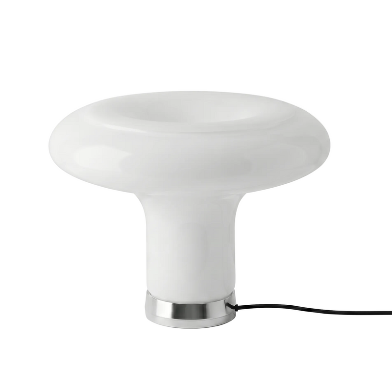 Lesbo Bordlampe i hvitt glass fra Artemide, soppformet lampe med varmt lys. 