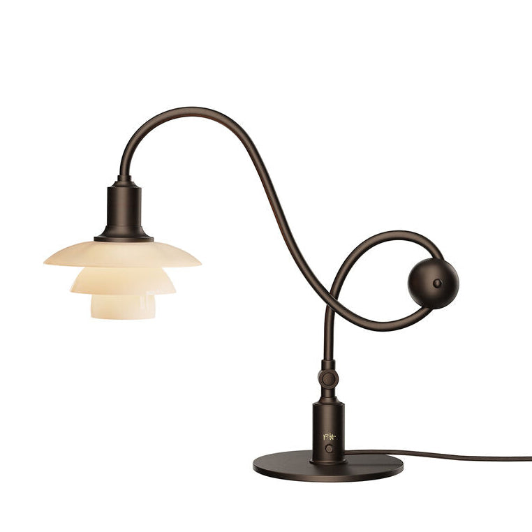 PH 1/1 Piano Bordlampe Limited Edition fra Louis Poulsen i eldet messing og Dusty Terracotta glass