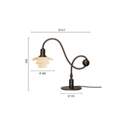 Måltegning for PH 1/1 Piano Bordlampe Limited Edition, høyde 36,4 cm og lengde 41,7 cm